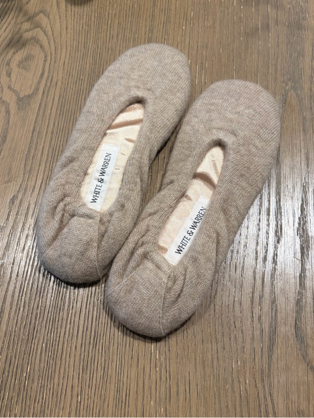 White + Warren Beige Cashmere Ballet Slippers